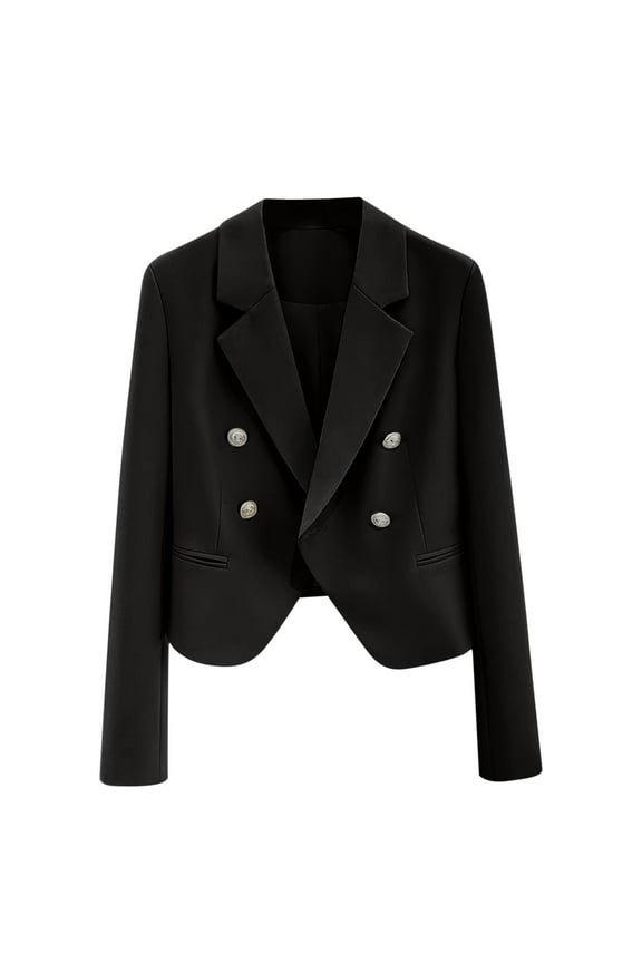 Blazers for Women Business Casual Long Sleeves Notched Lapel Button Work Office Blazer Suit Jackets with Pockets Black Large