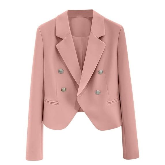 Blazers for Women Business Casual Long Sleeves Notched Lapel Button Work Office Blazer Suit Jackets with Pockets Pink Large