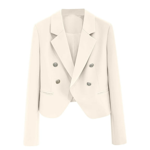 Blazers for Women Business Casual Long Sleeves Notched Lapel Button Work Office Blazer Suit Jackets with Pockets White Large