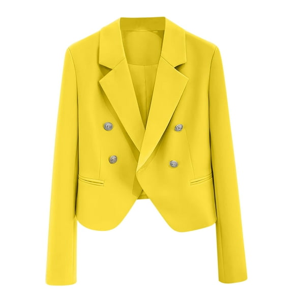Blazers for Women Business Casual Long Sleeves Notched Lapel Button Work Office Blazer Suit Jackets with Pockets Yellow Small