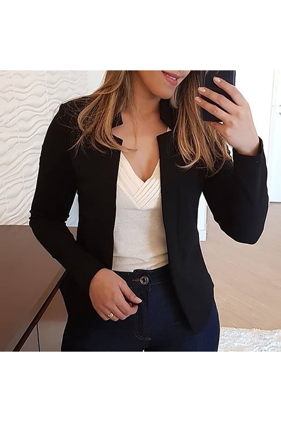 Blazers for Women Business Casual Open Front Long Sleeve Blazer Ruffle Hem Work Office Jackets for Ladies Black XXXL