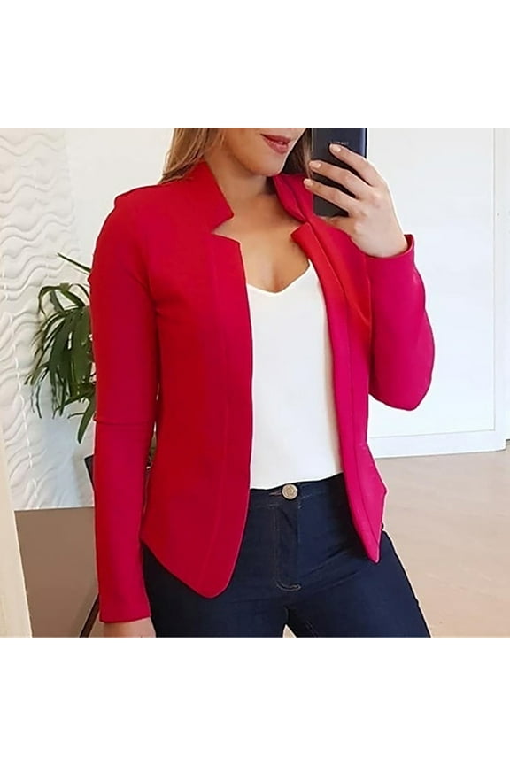 Blazers for Women Business Casual Open Front Long Sleeve Blazer Ruffle Hem Work Office Jackets for Ladies Red XL
