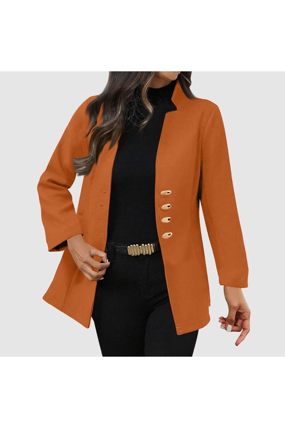 Blazers for Women Business Casual Suit Jacket No Hood Single Breasted Pea Coats Wool Blend Winter Parkas with Pockets