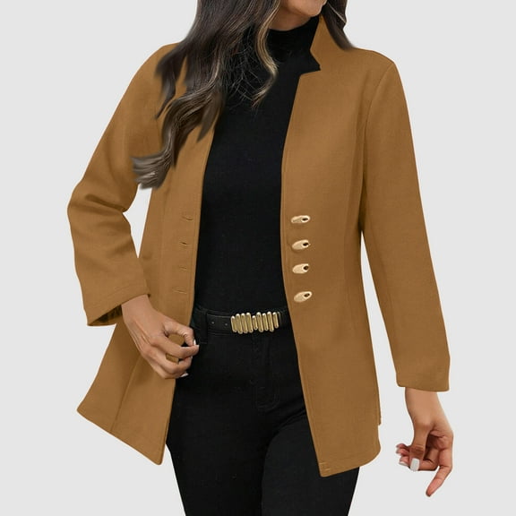 Blazers for Women Business Casual Suit Jacket No Hood Single Breasted Pea Coats Wool Blend Winter Parkas with Pockets