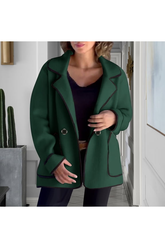 Blazers for Women Business Casual Wool Blend Trench Coat Notched Collar Open Front Cardigans with Pockets