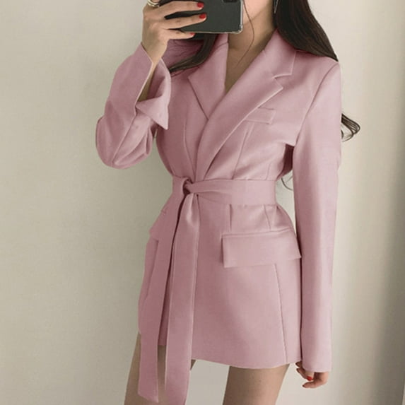 Blazers for Women Business Casual Wrap Tie Waist Long Sleeve Lapel Blazer Cardigan Elegant Open Front Work Office Suit Jackets