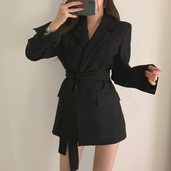 Blazers for Women Business Casual Wrap Tie Waist Long Sleeve Lapel Blazer Cardigan Elegant Open Front Work Office Suit Jackets