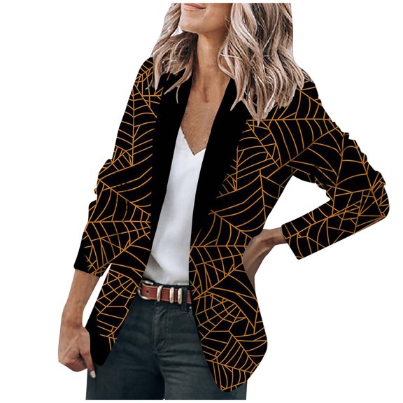 Blazers for Women Clearance Women Business Attire Solid Color Stitching Plaid Printed Long Sleeve Cardigan Coat Top