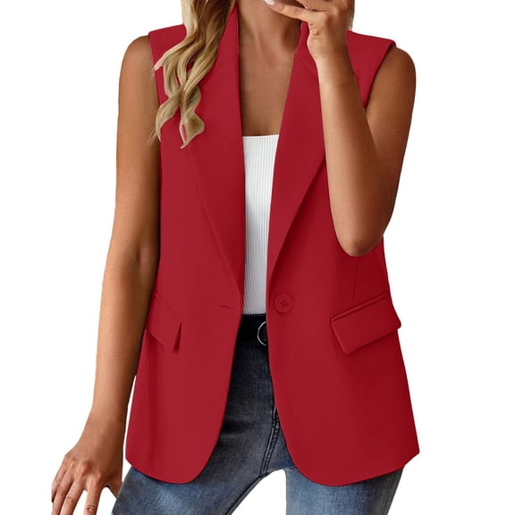 Blazers for Women Hemlock Sleeveless Coat Solid Color Cardigan Suit Casual Lapel Cardigan Jacket With Pockets Womens Blazer