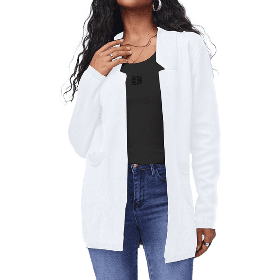 Blazers for Women Knit Cardigan Open Front Coat Long Sleeve Notch Collar Elegant Blazer Jacket