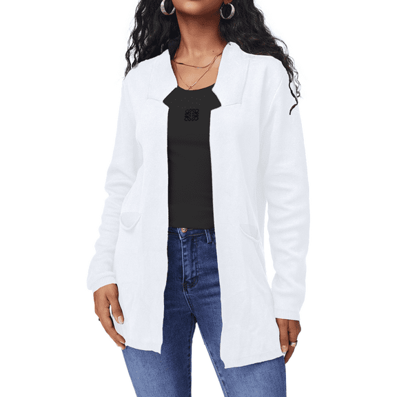 Blazers for Women Knit Cardigan Open Front Coat Long Sleeve Notch Collar Elegant Blazer Jacket