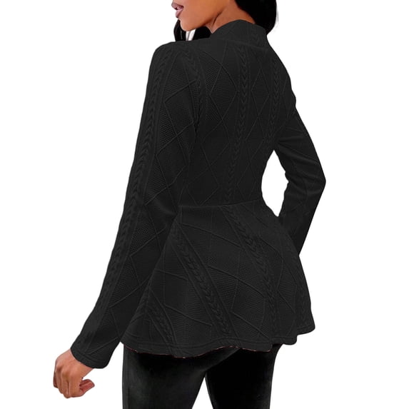 Blazers for Women Long Sleeve Button Down Jacquard Textured Cardigan Business Casual Peplum Blazers Suit Jackets Black