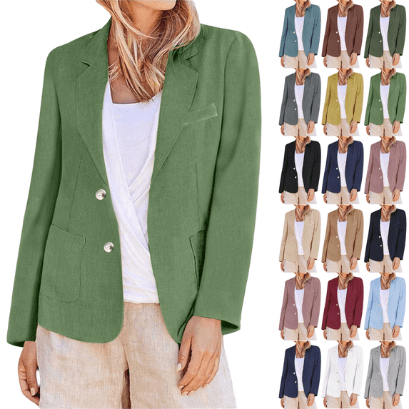 Blazers for Women Long Sleeve Open Front Casual Buttons Suit Jacket Office Work Wear Stretch Comfort with Pockets Cardigan for Women