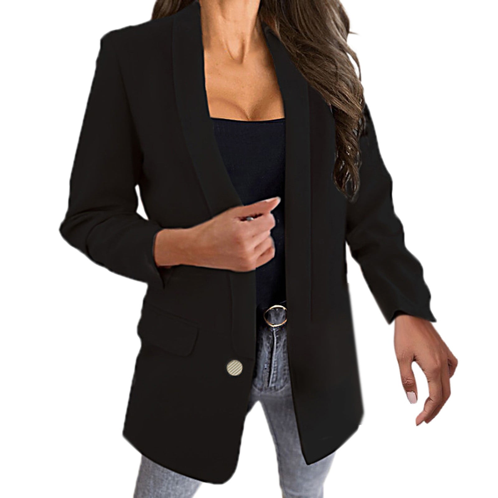 Blazers for Women Solid Color Long Sleeve Turn Down Collar Cardigan