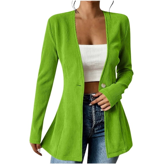 Blazers for Women Summer Fitted Business Work Jacket Dressy Casual Corduroy Plus Size Lightweight Collarless Office Blazer