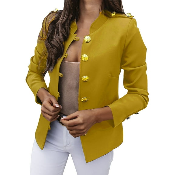 Blazers for Women, Yigetop Europe and The United States Long Sleeve Slim Breasted Small Suit Short Jacket Womens Blazer Yellow M