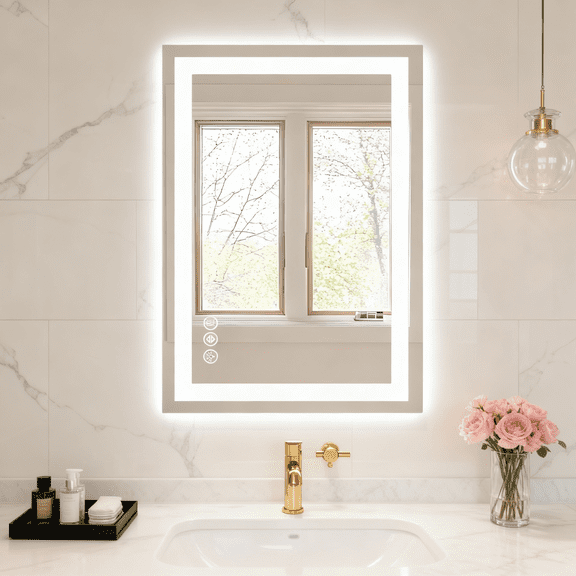 Blazezo 20"x 28"LED Bathroom Mirror with Lights, Anti-Fog Technology, 3 Color Modes & Dimmable Backlit Vanity Mirror, Tempered Glass Wall Mounted Mirror with Memory Function for Bathroom