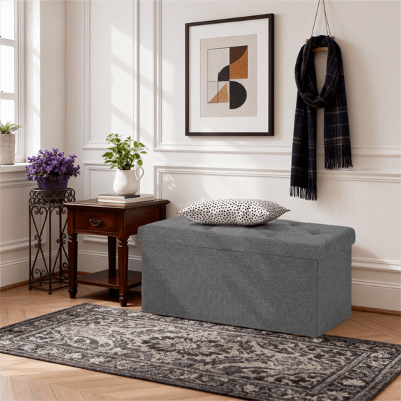 Blazezo 30In Folding Storage Ottoman Bench with Removable Divider, Multifunctional Footrest Stool for End of Bed, Heavy Duty Storage Chest Holds 660lbs for Living Room, Bedroom, Entryway