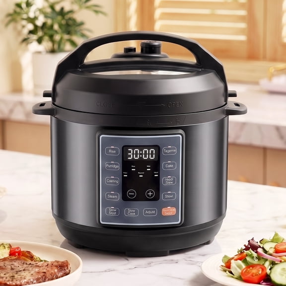 Blazezo 3QT Compact 10-in-1 Electric Multi Cooker, Stainless Non-Stick Pot Black with Recipe Book