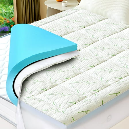 Blazezo 4 Inch Memory Foam Mattress Topper, 2 Inch Dual Layer with Cooling Gel & 2 Inch Pillow Top for Back Pain Relief & Pressure Relief, Medium Firm King Sizes