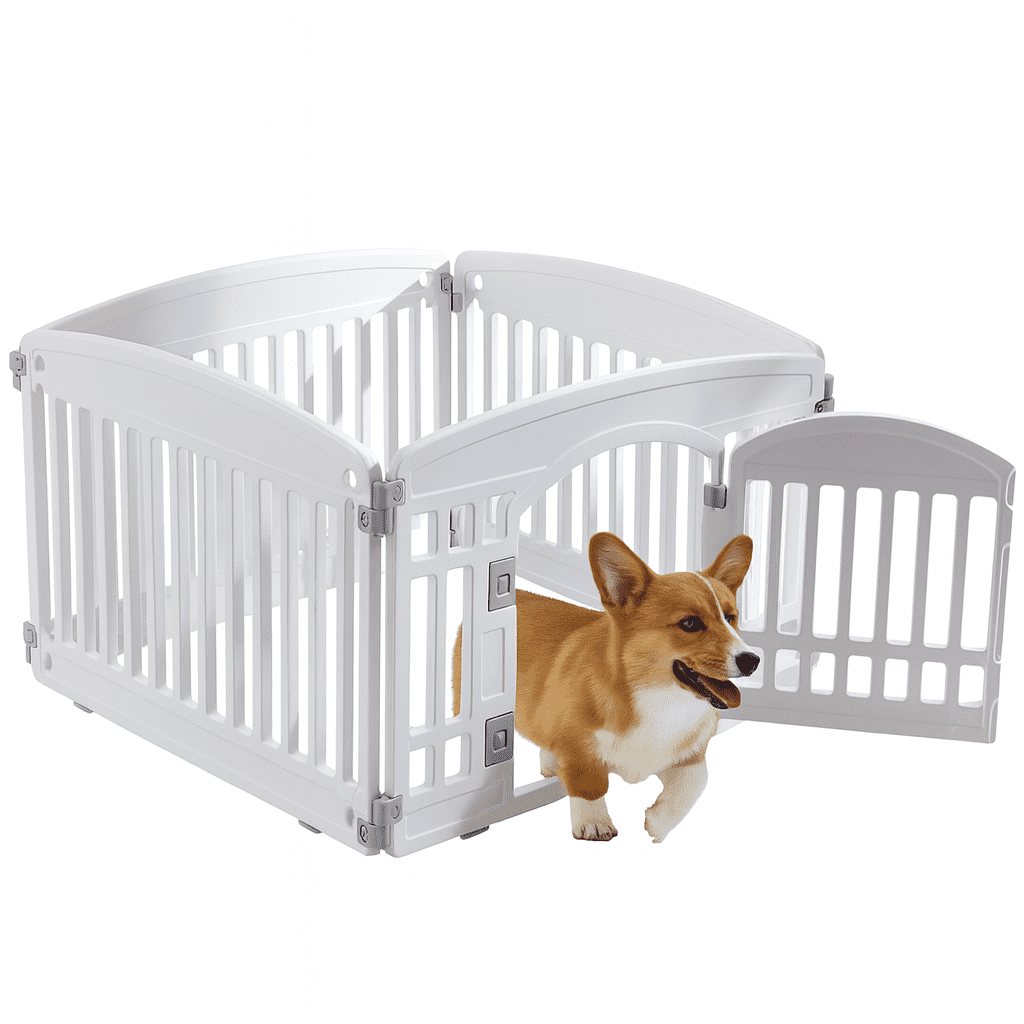 Blazezo 4-Panel 24-Inch Dog Playpen for Indoor Use, Safe & Secure Portable Pet Fence for Small to Medium Dogs, Foldable Easy-Clean Puppy Pen for Home, Backyard, Travel White