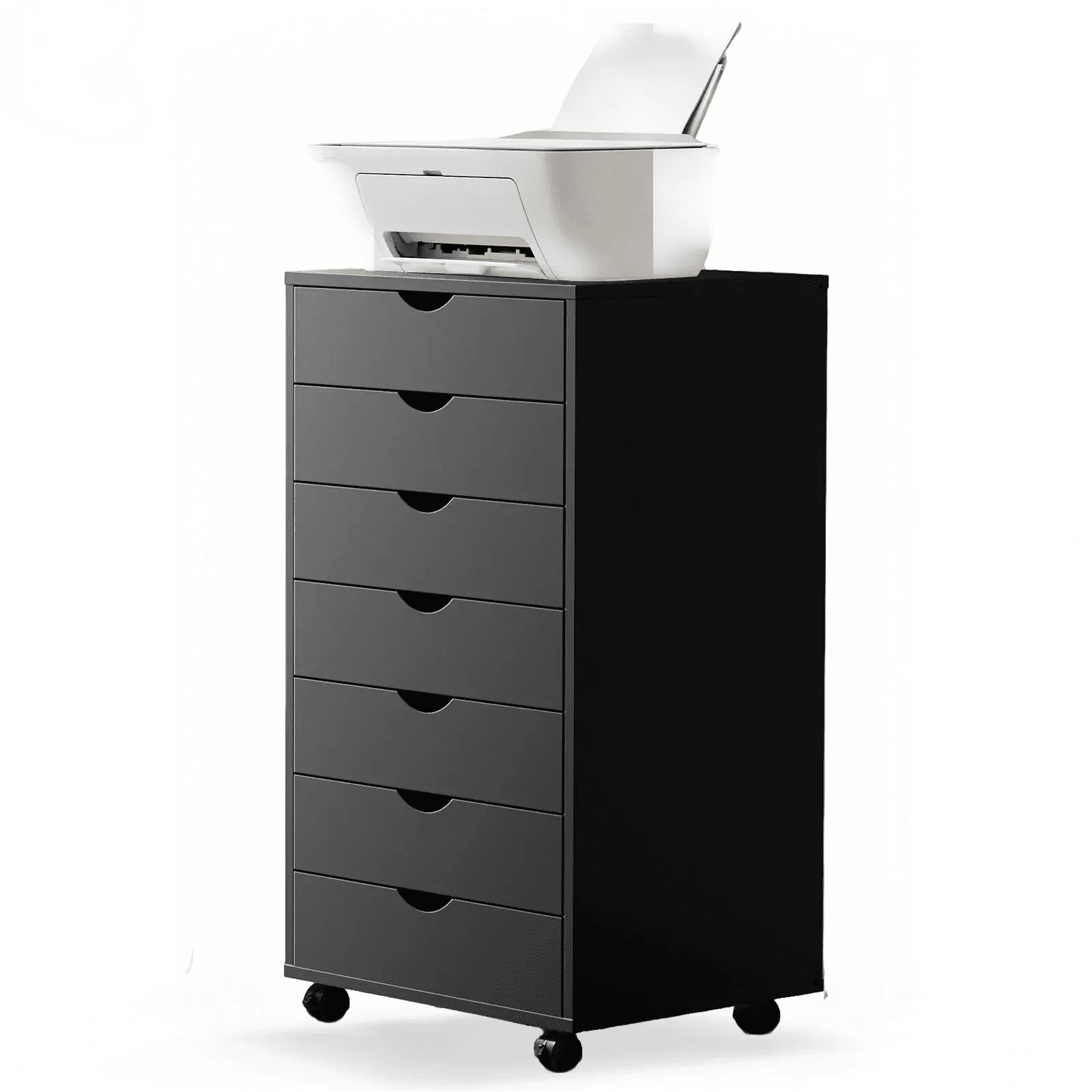 Blazezo 7 Drawer Rolling File Cabinet, Mobile Storage Cart with Locking Wheels, Under Desk Organizer, Wood Printer Stand for Home Office, Craft & Closet Storage, Space Saving Furniture (Black)