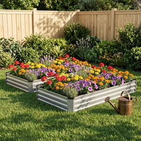 Blazezo 8x4x1ft Raised Garden Bed 2Pack, Outdoor Metal Planter Box for Vegetables, Flowers, Herbs, Galvanized Non Toxic Materials, Silver