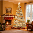 thumbnail image 1 of Blazezo 9FT Pre-lit Artificial Christmas Pine Tree with 600 Warm White LED Lights, 8 Lighting Modes Holiday Decor with Sturdy Metal Stand, 2000 Full Tips for Home Office Party, 1 of 8