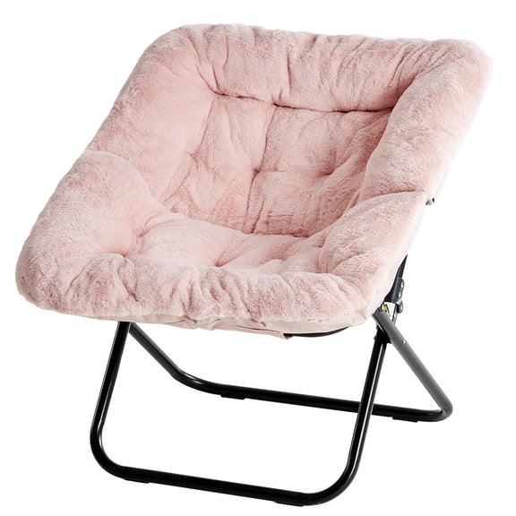 Blazezo Comfy Faux Fur Chair for Bedroom, Large Foldable Lounge Chair for Adults, Oversized Soft Saucer Chair for Dorm Living Room, Flexible Reading Accent Chair with Ergonomic Support