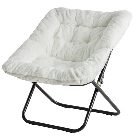 Blazezo Comfy Faux Fur Chair for Bedroom, Large Foldable Lounge Chair for Adults, Oversized Soft Saucer Chair for Dorm Living Room, Flexible Reading Accent Chair with Ergonomic Support