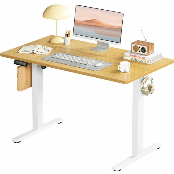 Blazezo Electric Standing Desk with 3 Memory Presets, 40x24 Inch Adjustable Computer Desk 28.7-48 Inch, Quiet Motor Stand Up Desk for Home Office, Ergonomic Workstation with T-Shaped Frame (Oak)