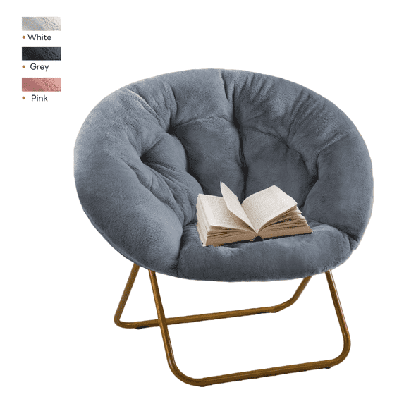 Blazezo Folding Saucer Chair, Faux Fur Folding Lounge Chair with Thick Padded Seat & Metal Frame, Comfy Accent Chair for Living Room, Bedroom, Dorm, Gaming - XL Size