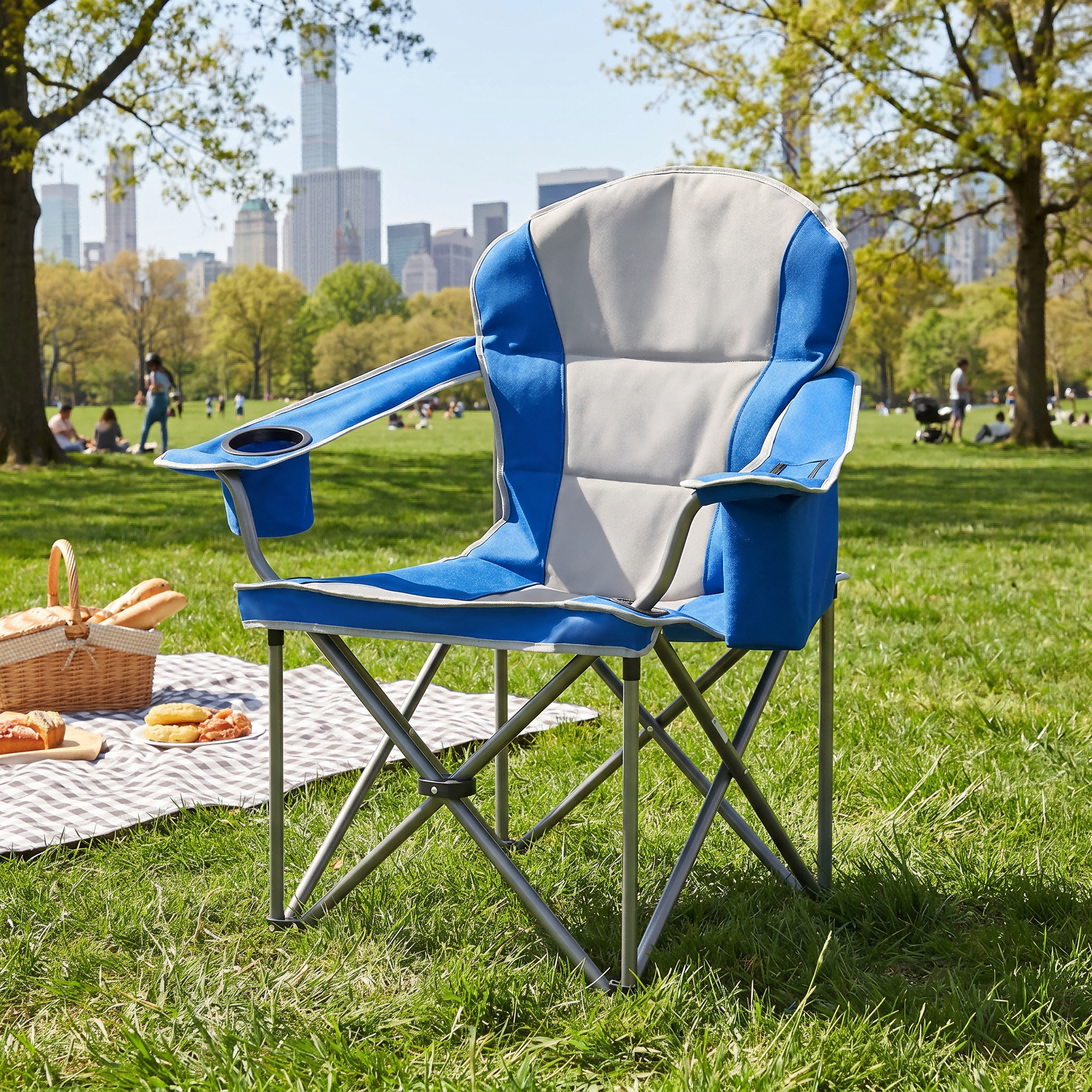 Blazezo Heavy Duty Camping Chair 500LBS Capacity, Oversized Folding Outdoor Chair with Cooler Bag & Storage Pockets, Portable Collapsible Lawn Chairs for Adults