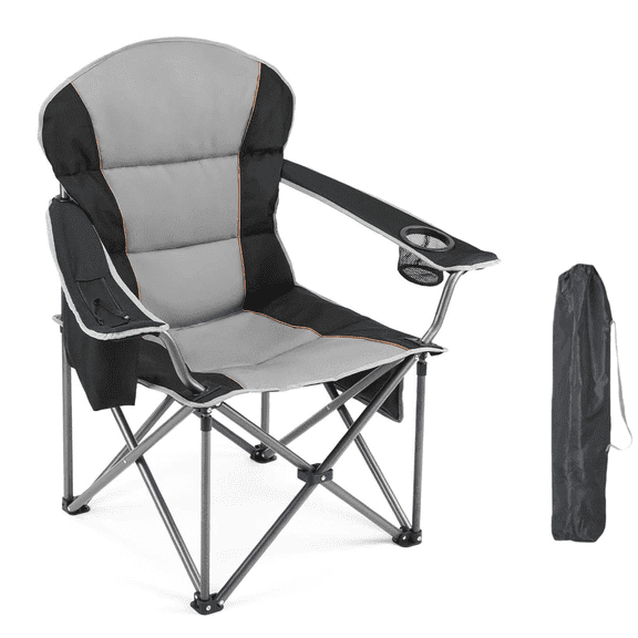 Blazezo Heavy Duty Camping Chair 500LBS Capacity, Oversized Folding Outdoor Chair with Cooler Bag & Storage Pockets, Portable Collapsible Lawn Chairs for Adults