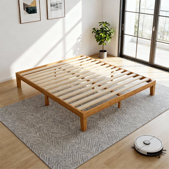 Blazezo King Size Platform Bed Frame, Solid Wood Bed Frame with Wood Slat Support, 1000lb Capacity, No Box Spring Needed, Underbed Storage, Noise-Free & Easy Assembly