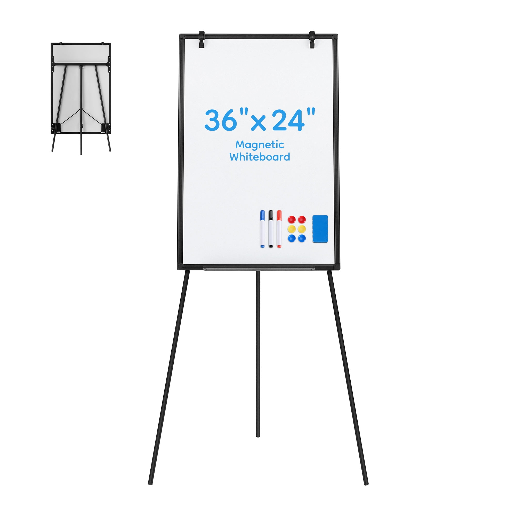 Blazezo Magnetic Whiteboard with Stand, 36x24 In Adjustable Height Easel, Portable Dry Erase Board on Tripod for Teachers, Kids, Home Office, Classroom, Presentations, Silver Frame Black