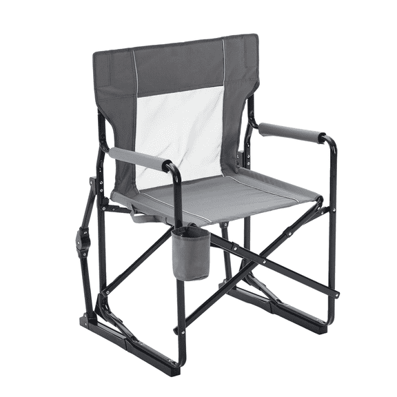 Blazezo Portable Folding Rocking Camping Chair, Outdoor Rocker with Drink Holder, Heavy Duty 400 lb Capacity, Breathable Mesh, for Lawn Patio