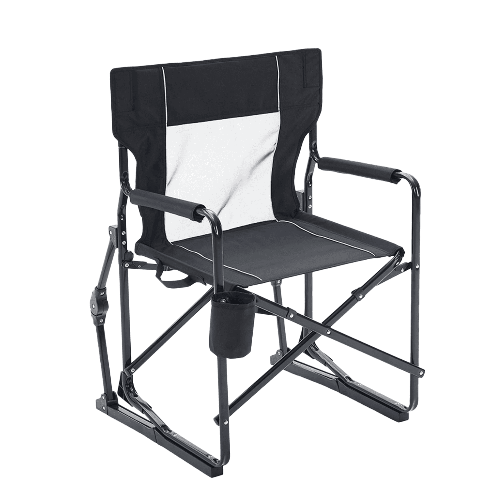 Blazezo Portable Folding Rocking Camping Chair, Outdoor Rocker with Drink Holder, Heavy Duty 400 lb Capacity, Breathable Mesh, for Lawn Patio