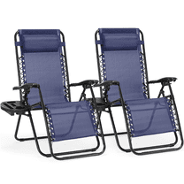 Blazezo Set of 2 Zero Gravity Chairs, Patio Recliner Lounge Chairs with Cup Holder & Side Tray, Portable Folding Outdoor Chair for Pool, Beach, Camping, Backyard, Lawn