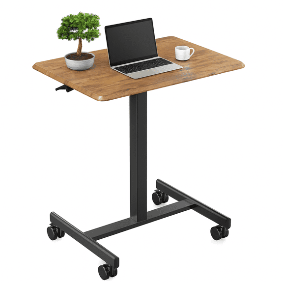 Blazezo Small Rolling Desk with Wheels, Portable Standing Desk Adjustable Height, Small Computer Desk with Lockable Casters, Compact Workstation for Home Office Use, 19 Inch Tabletop Rust