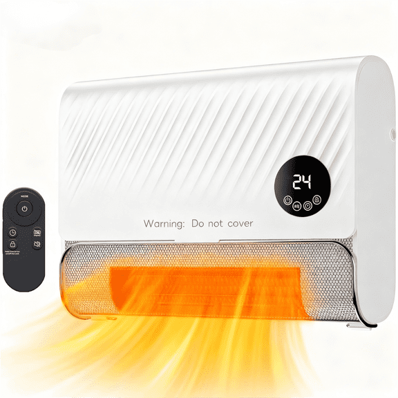 Blazezo Smart Home Wall Heater 1500W with Remote, Whole-Room Electric Space Heater, Wall Mounted for Bedroom, Bathroom, Office, 3 Speeds & Overheat Protection White