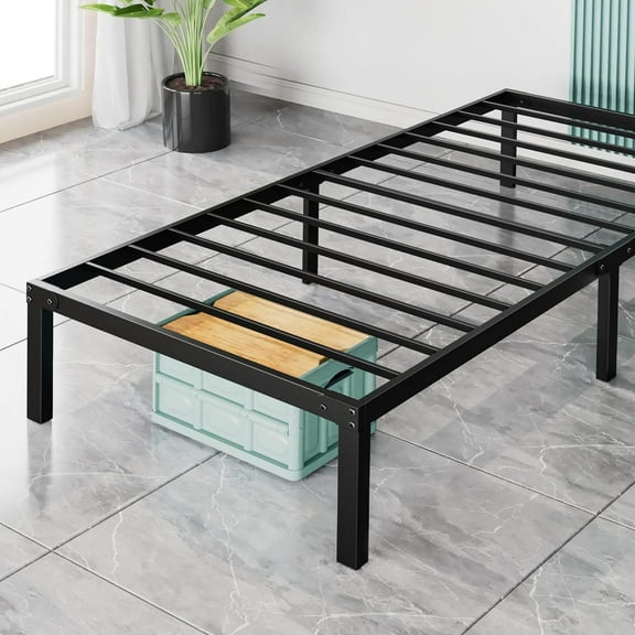 Blazezo Twin Size Metal Bed Frame Heavy Duty Platform, 14 Inch Underbed Storage, No Box Spring Required, 300LBS Support, Quick Assembly, Silent Mattress Foundation for Bedroom