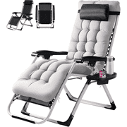 Blazezo Zero Gravity Chair, Folding Reclining Patio Chair, Portable Tanning Chaise with Headrest & Side Tray, 440lbs Capacity for Outdoor Lawn Pool Beach
