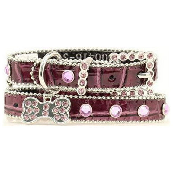 Blazin Roxx 9300416-S Bling Gaitor Print Dog Collar, Purple - Small