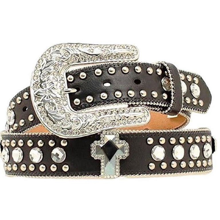 Blazin Roxx Tan and Silver Studded Belt Blazin Roxx Scalloped Rhinestone Cross Croc Print Belt  main image 4