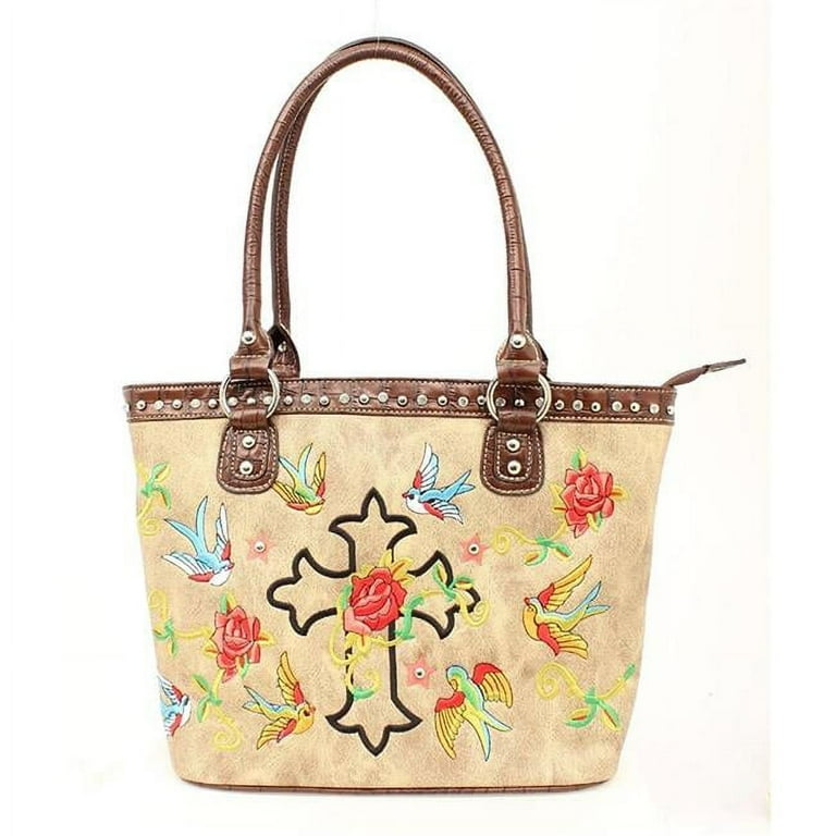 Blazin Roxx N7534208 Womens Cross And Rose Embroidered Tote Bag