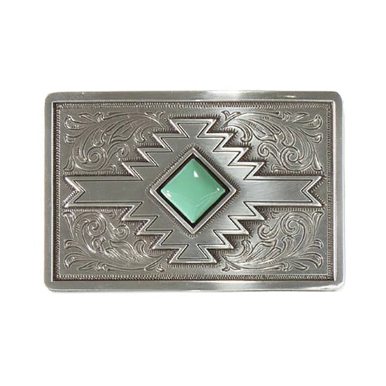 Blazin Roxx Turquoise Diamond Antique Silver Square Belt Buckle 37904