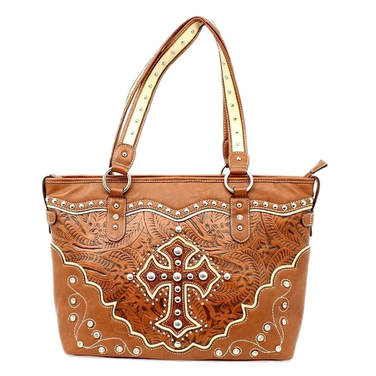 Blazin Roxx Women's Cross Overlay Tote Bag Tan OS