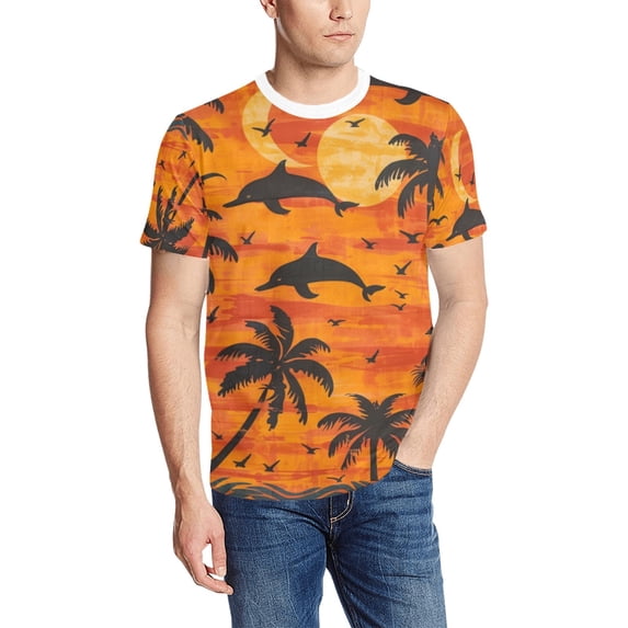 Blazing Afterglow: Sunset on a men's T-shirt