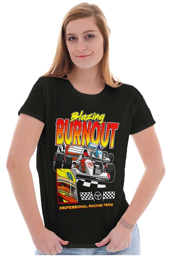 Blazing Burnout Speed Racing Team Womens Slim Fit Graphic Tee Brisco Brands L